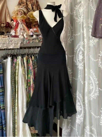 omberprom Elegant Formal Black Dresses A Line Prom Dress V-neck Evening Party Dress