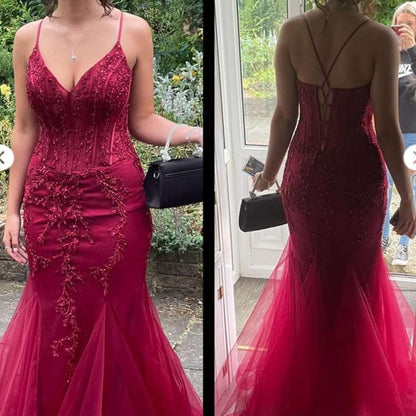 Modest Mermaid Spaghetti Straps Burgundy Sequin Prom Gowns 23Rd Birthday Dress Prom Dresses 20Th Birthday Outfits
