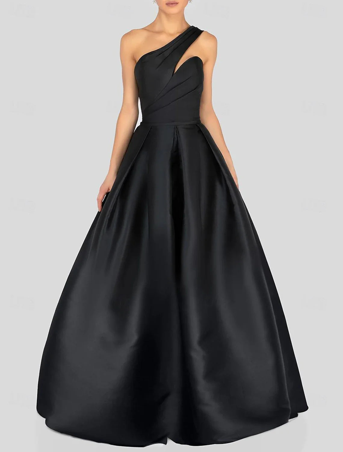 omberprom A-Line Prom Dresses Gowns Evening Dresses Dress Black Formal Dress Floor Length Sleeveless One Shoulder Satin with Ruched
