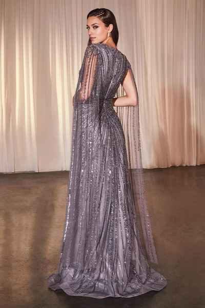 omberprom Fashion Dresses Formal Cape Sleeve Slit Gown Prom Dress Charming Evening Party Dress