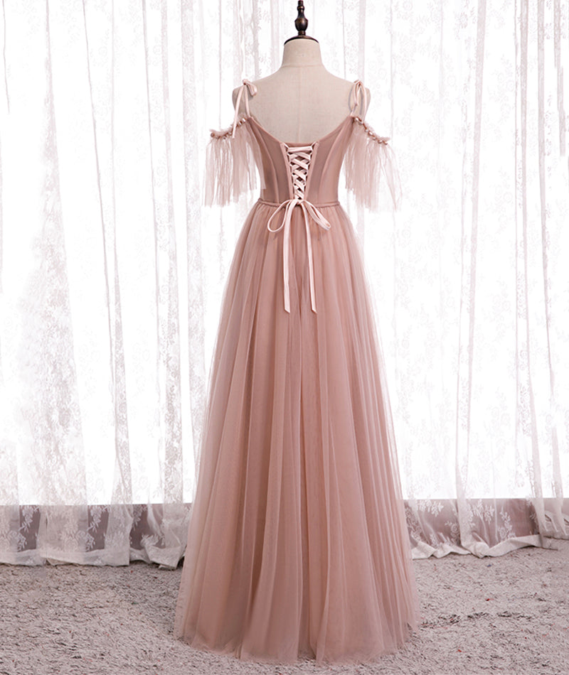 Pink Elegant A-Line Tulle Long Ball Gowns Prom Gowns Bridesmaid Dresses
