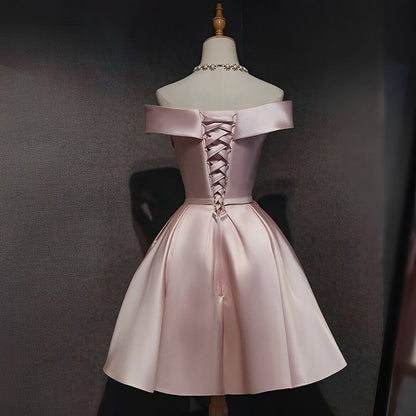 Cute Pink Short Homecoming Dresses A-line Satin Mini Prom Dress