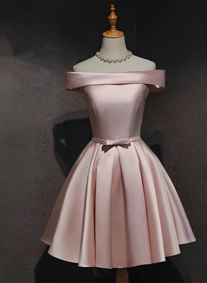 Cute Pink Short Homecoming Dresses A-line Satin Mini Prom Dress