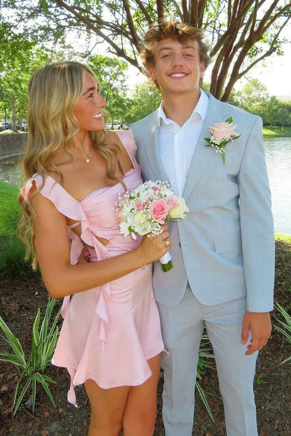 Strapless Pink Cocktail Dress Short Grad Dresses Open Back