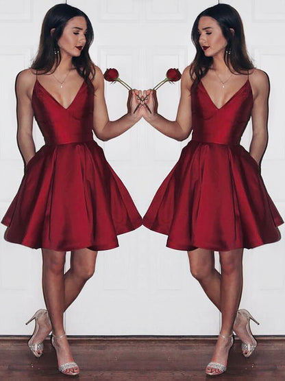 PM111,Burgundy Short Cute Simple Spaghetti Straps Homecoming Dress