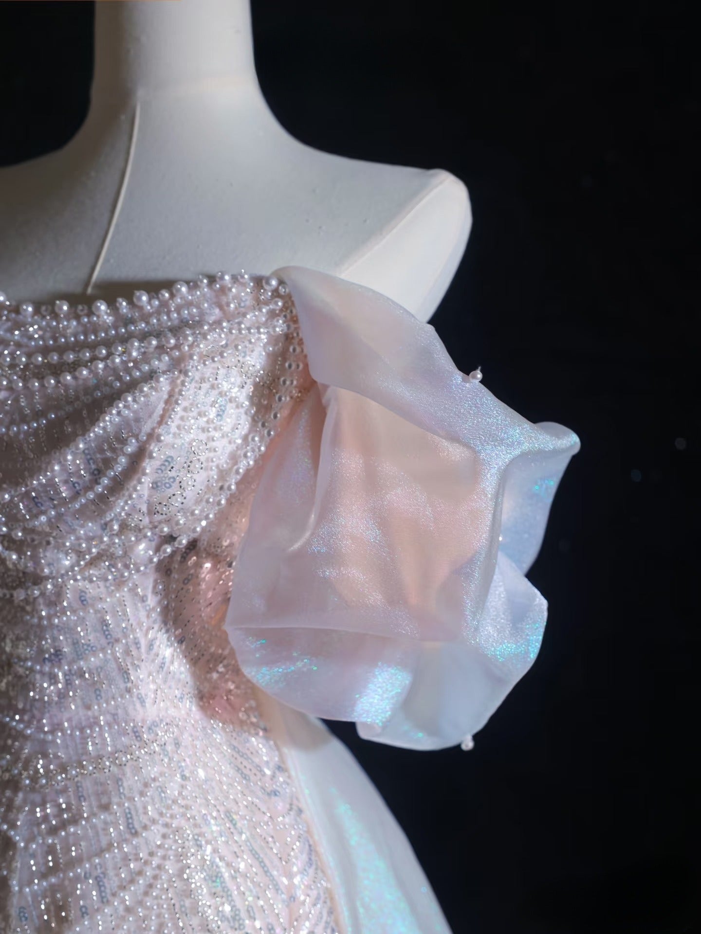 Pretty A Line Off The Shoulder Pink Sequin Long Prom Dresses Prom Gown