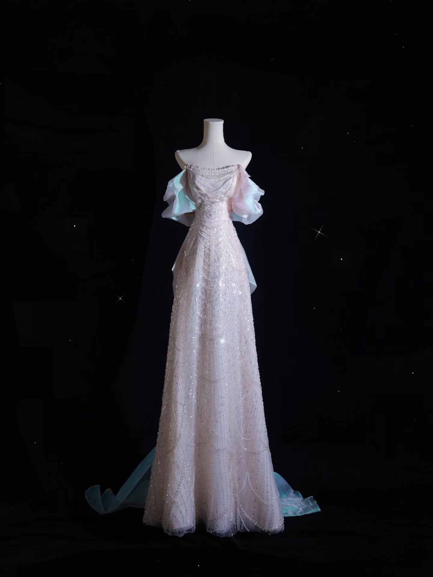 Pretty A Line Off The Shoulder Pink Sequin Long Prom Dresses Prom Gown