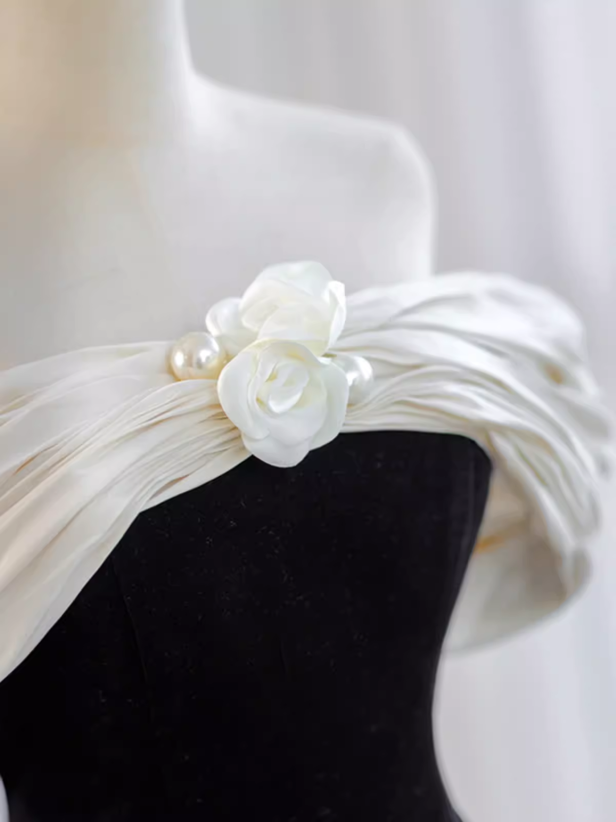Pretty Ball Gown Off The Shoulder Black Velvet Evening Party Dresses Prom Dresses With Flower PD0043