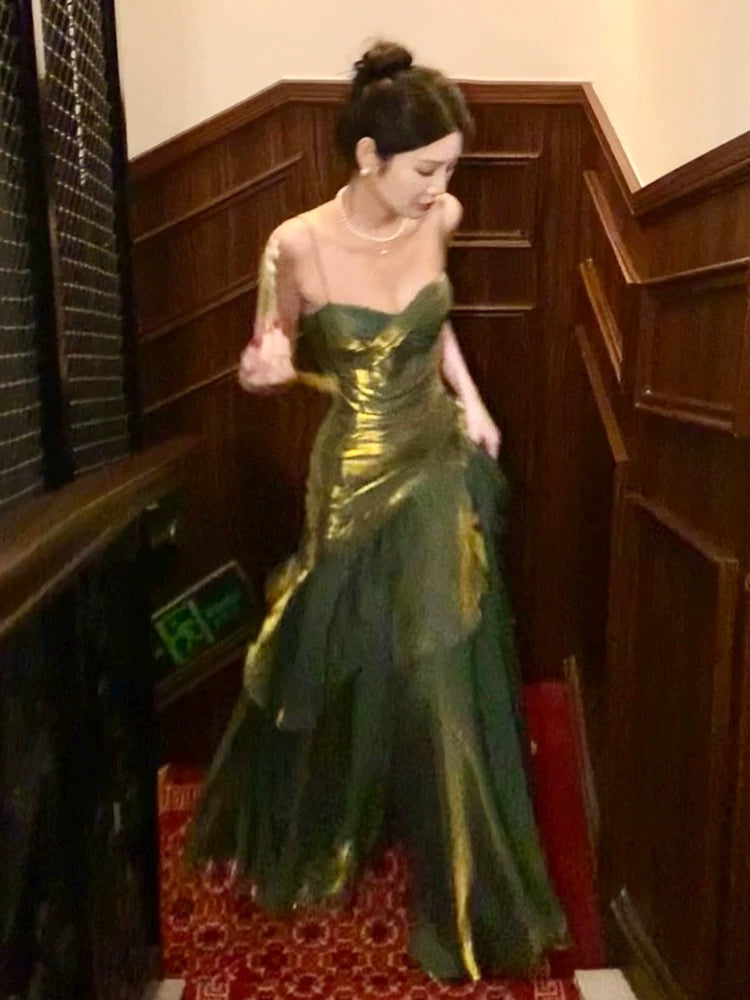 Pretty Mermaid Spaghetti Straps Olive Green Long Prom Dresses Prom Gown