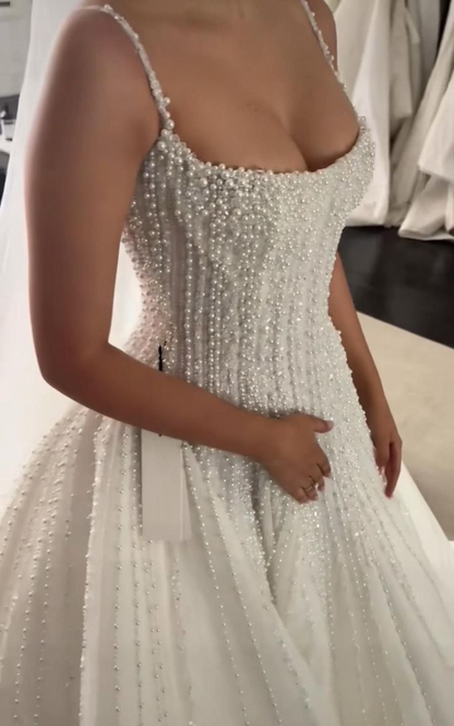Pretty Wedding Dress Ball Gowns Spaghetti Straps Sequin White Wedding Dresses Bridal Gown