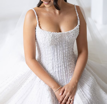 Pretty Wedding Dress Ball Gowns Spaghetti Straps Sequin White Wedding Dresses Bridal Gown