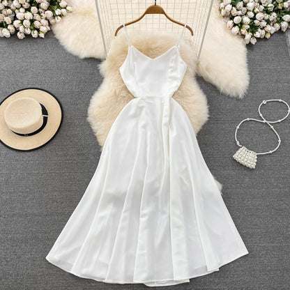 Simple V-neck Long Dresses, A-line Spaghetti Straps Party Dresses P277