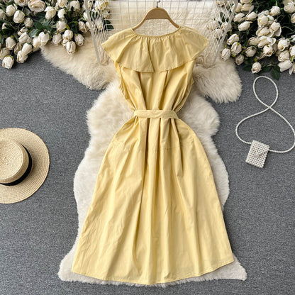 Cute A-line Short Sleeve Dress, Yellow Fashion Dress P272
