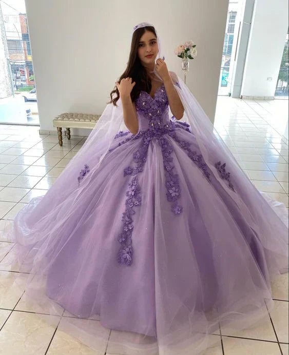 Sweetheart Purple Long Ball Gown Prom Dresses