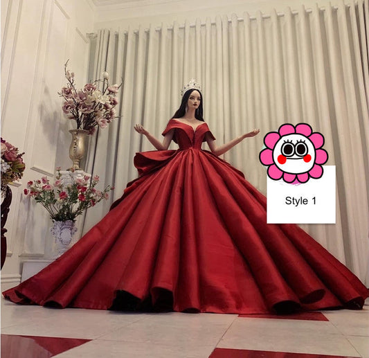 Charming red or white princess V neck satin ball gown wedding dress - various styles  C2154