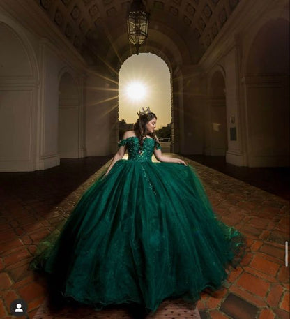 Off The Shoulder Green Prom Dress Sweet 16 Dress Ball Gown C2170