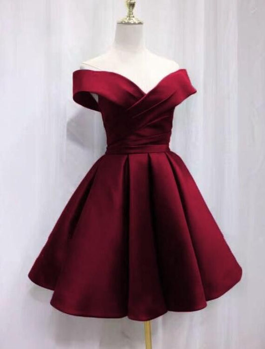 Emerald Green/Burgundy/Blue/Pink Off Shoulder Short Homecoming Dress Girls Junior Short Prom Gown  C1132