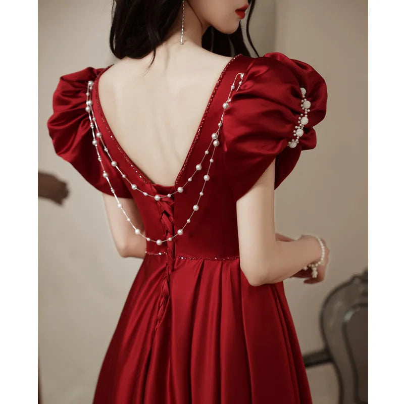 New wine long women prom dress party ball performance dress gown