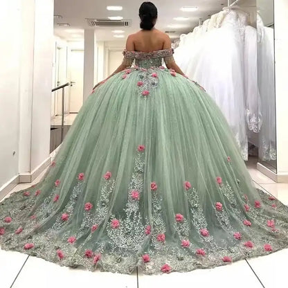 Prom Dresses 3d Flower Applique Prom Dresses Junior Pageant Dresses Sweet 16 Ball Gown