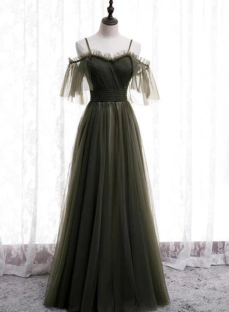 omberprom Lovely Simple Off Shoulder Straps Long Tulle Party Dresses Simple Formal Dress Prom Dress