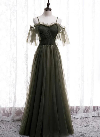 omberprom Lovely Simple Off Shoulder Straps Long Tulle Party Dresses Simple Formal Dress Prom Dress