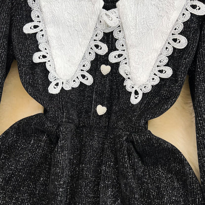 Black A-line Long Sleeve Dress, Black Fashion Dress P289