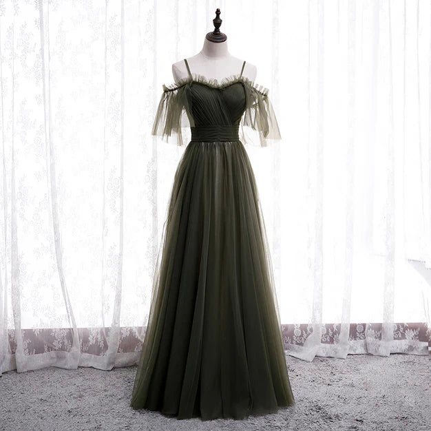 omberprom Lovely Simple Off Shoulder Straps Long Tulle Party Dresses Simple Formal Dress Prom Dress