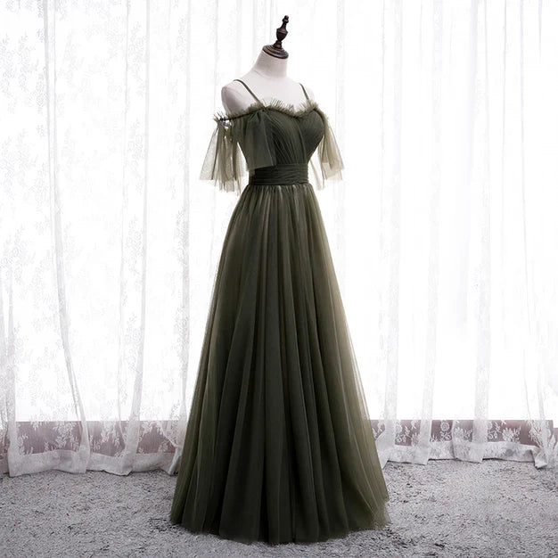 omberprom Lovely Simple Off Shoulder Straps Long Tulle Party Dresses Simple Formal Dress Prom Dress