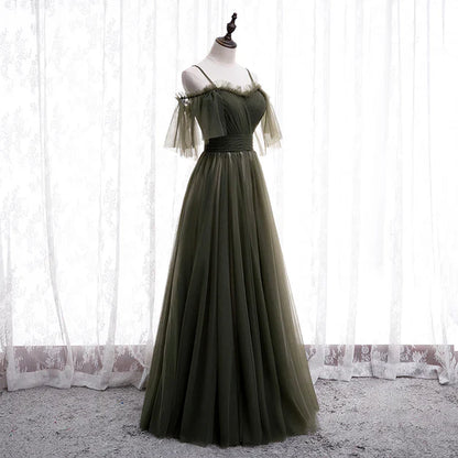 omberprom Lovely Simple Off Shoulder Straps Long Tulle Party Dresses Simple Formal Dress Prom Dress