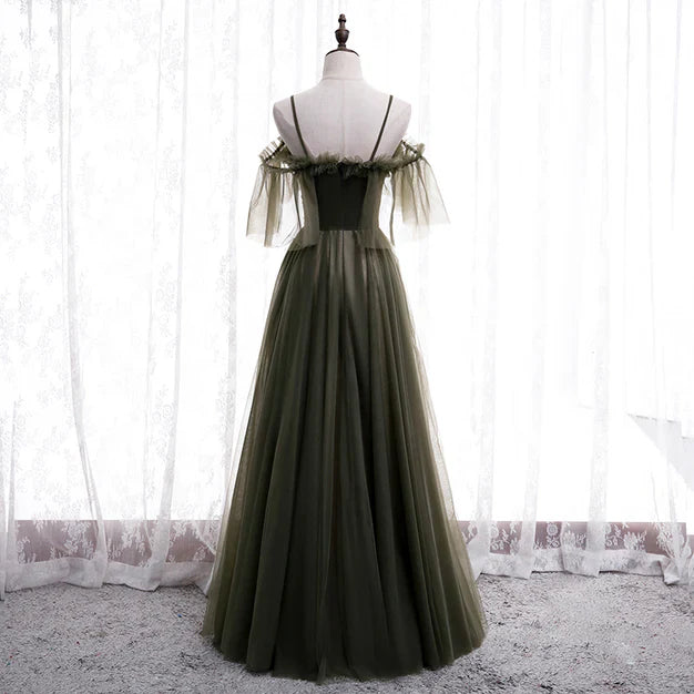omberprom Lovely Simple Off Shoulder Straps Long Tulle Party Dresses Simple Formal Dress Prom Dress