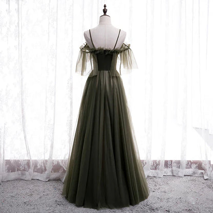 omberprom Lovely Simple Off Shoulder Straps Long Tulle Party Dresses Simple Formal Dress Prom Dress
