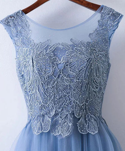 omberprom Elegant A-line Illusion Tulle Appliqued Prom Dress Beautiful Evening Dress Wholesale