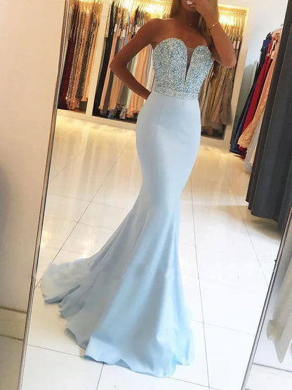 omberprom Mermaid Sweetheart Sweep Train Jersey Beaded Prom Dresses Off Shoulder Charming Evening Dress Wholesale