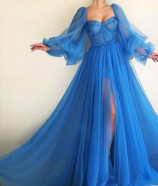 Purple Elegant Tulle Long Prom Dress Prom Gowns Prom Dresses