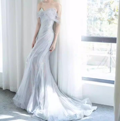 Purple�����?Sweetheart Sequin Mermaid Gowns-Fairytale Beaded Tulle Train Long Prom Dresses For Events