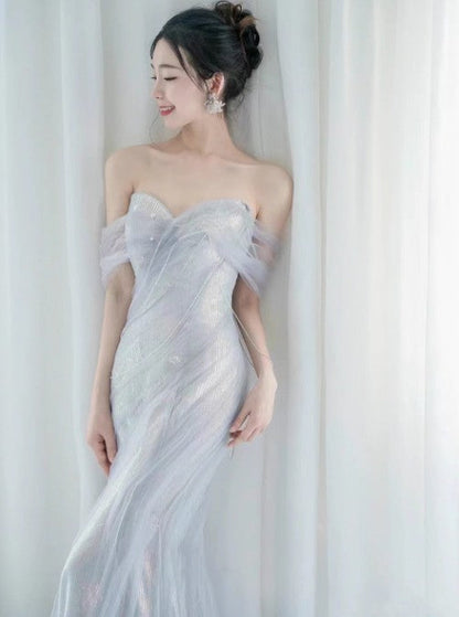 Purple�����?Sweetheart Sequin Mermaid Gowns-Fairytale Beaded Tulle Train Long Prom Dresses For Events