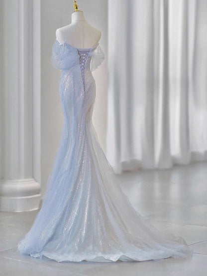 Purple�����?Sweetheart Sequin Mermaid Gowns-Fairytale Beaded Tulle Train Long Prom Dresses For Events