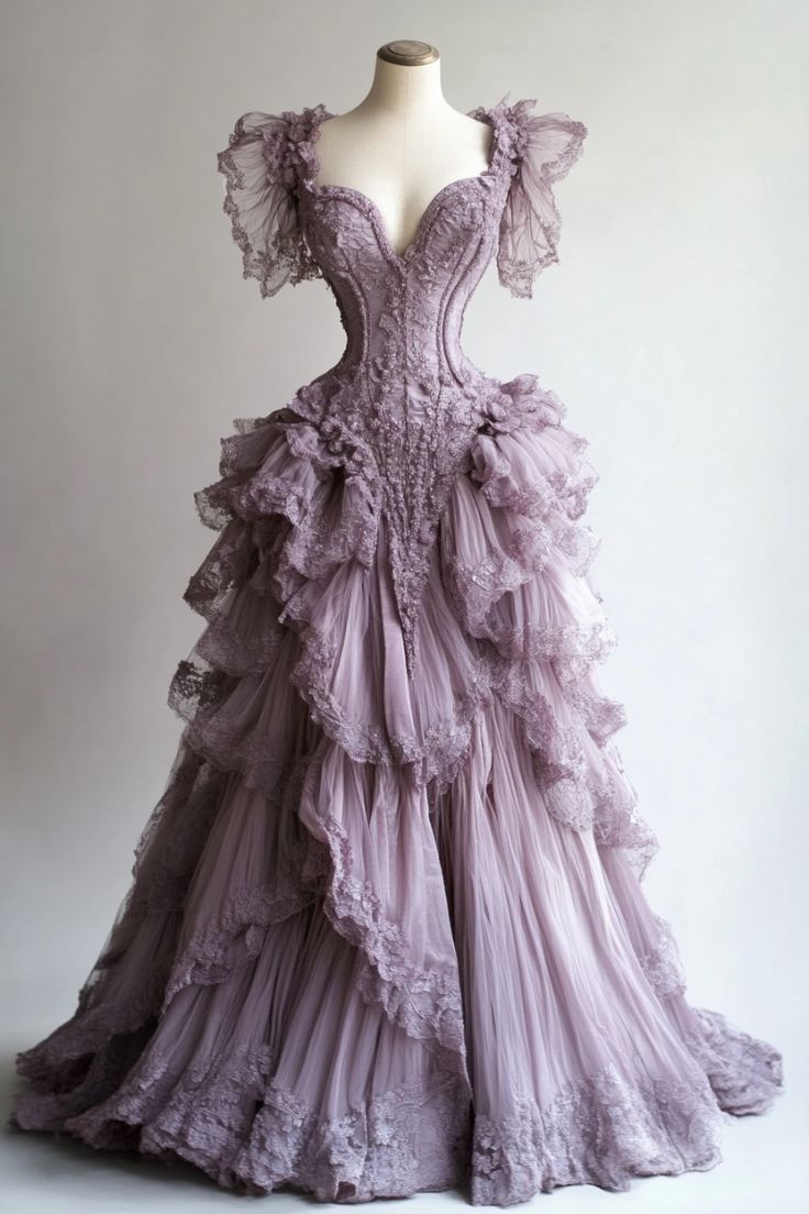 Retro Ball Gowns Sweetheart Layers Lilac Tulle Prom Dress Long Prom Dress