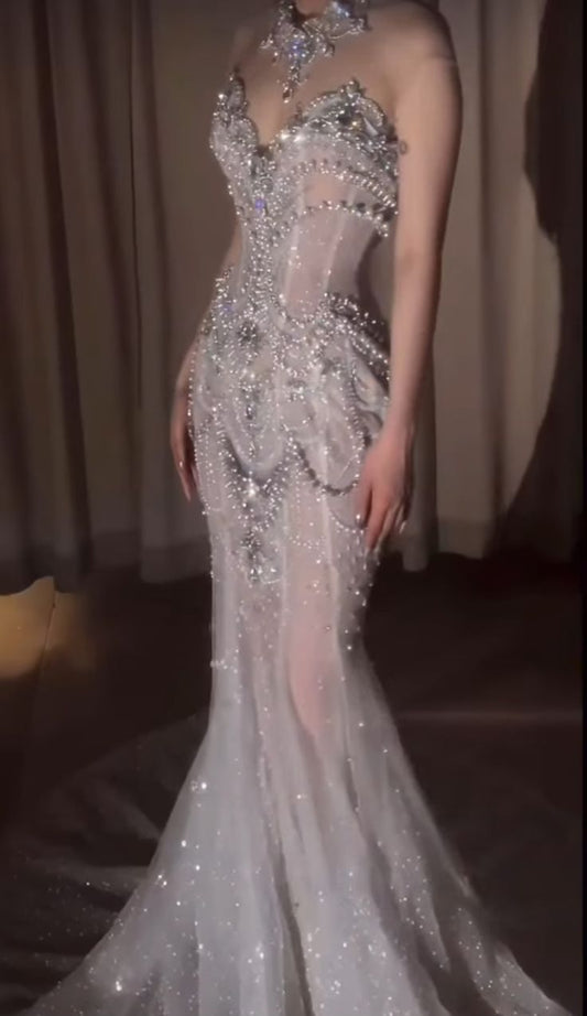 Retro Wedding Dress Mermaid Sweetheart Sequin Pearls Long White Wedding Dress Bride Dresses Bridal Gown