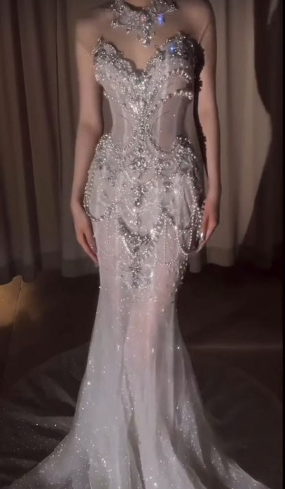 Retro Wedding Dress Mermaid Sweetheart Sequin Pearls Long White Wedding Dress Bride Dresses Bridal Gown
