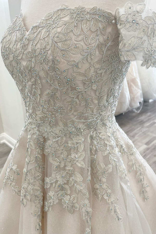 omberprom Elegant A-Line Short Wedding Dress With Appliques Off Shoulder Homecoming Dress