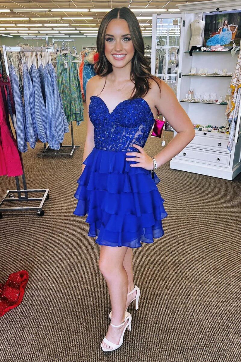 Fancy Short Homecoming Dresses Formal Mini Dress with Applique