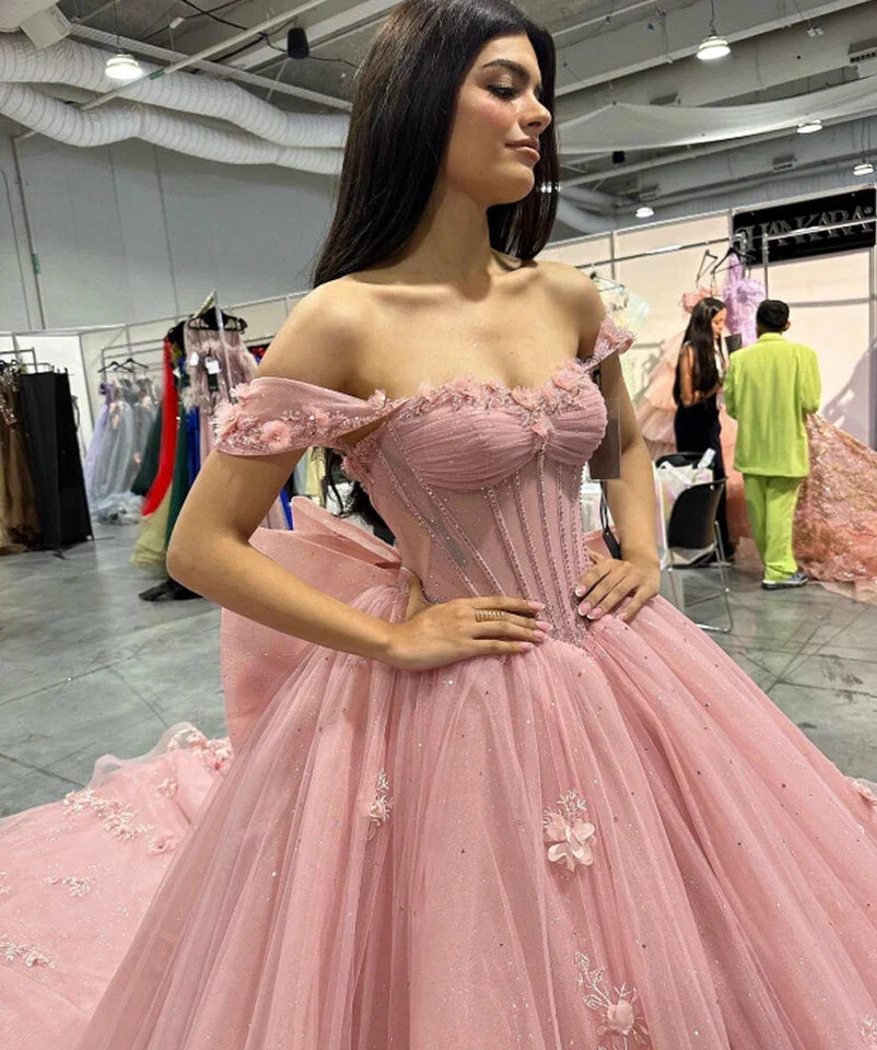 Elegant Pink Applique Strapless Sweet 16 Quinceanera A-Line Floor-length Prom Dress Birthday Dress Evening Dress Ball Gown TP4534