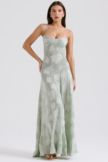 Vintage Floral Jacquard Spaghetti Strap Design Prom Dress Evening Dress TP4224