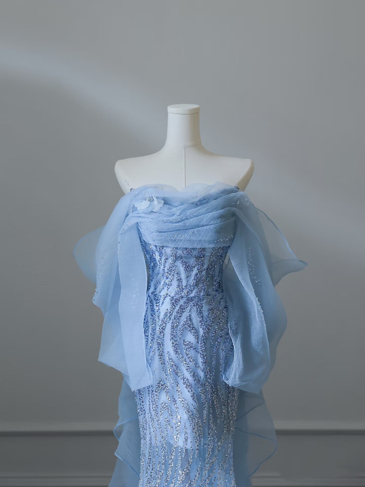 Sexy Mermaid Off The Shoulder Blue Sequin Long Prom Dresses Prom Gown