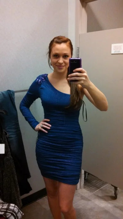 PM168,Navy Blue One Shoulder Tight Homecoming Dresses