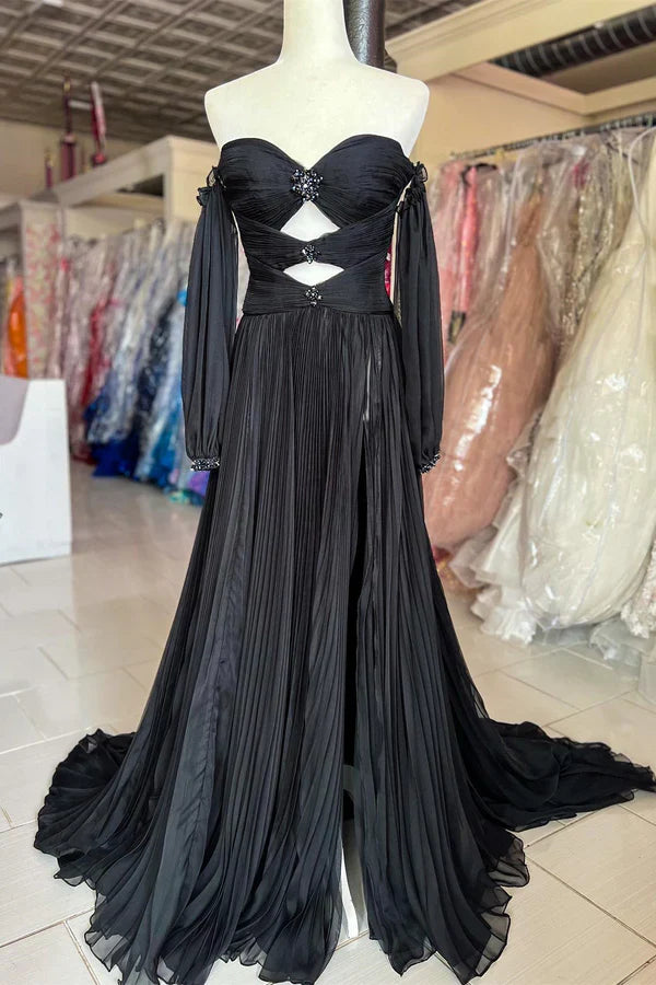 omberprom Hunter Green Rhinestones Strapless Evening Dress A-Line Prom Dress with Sleeves
