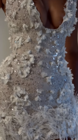 Sparkly Sheath V Neck White Feathers Beaded Wedding Dress Short Bridal Gowns Wedding Dresses