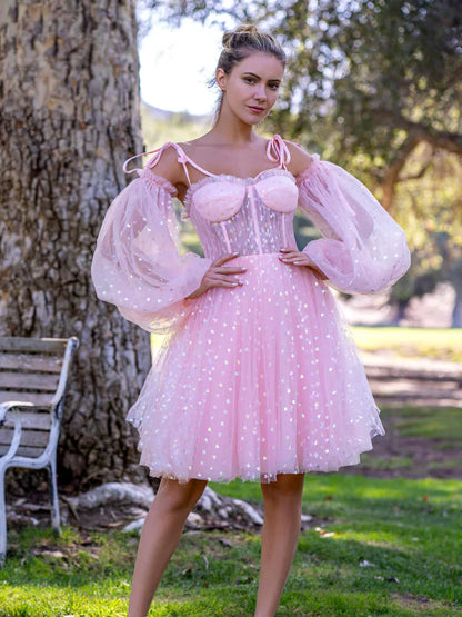 omberprom Corset Evening Dress Glitter Hearts Above Prom Dresses Knee Length Tulle Dress