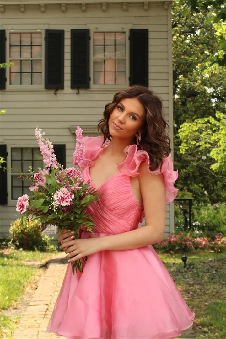 PM522,Ruffles Organza A-Line Short Homecoming Dress